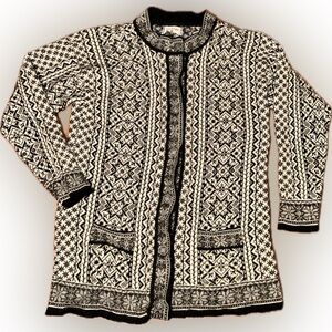 Norwear Icelandic Pure New Wool Vintage Scandinavian Black White Cardigan L